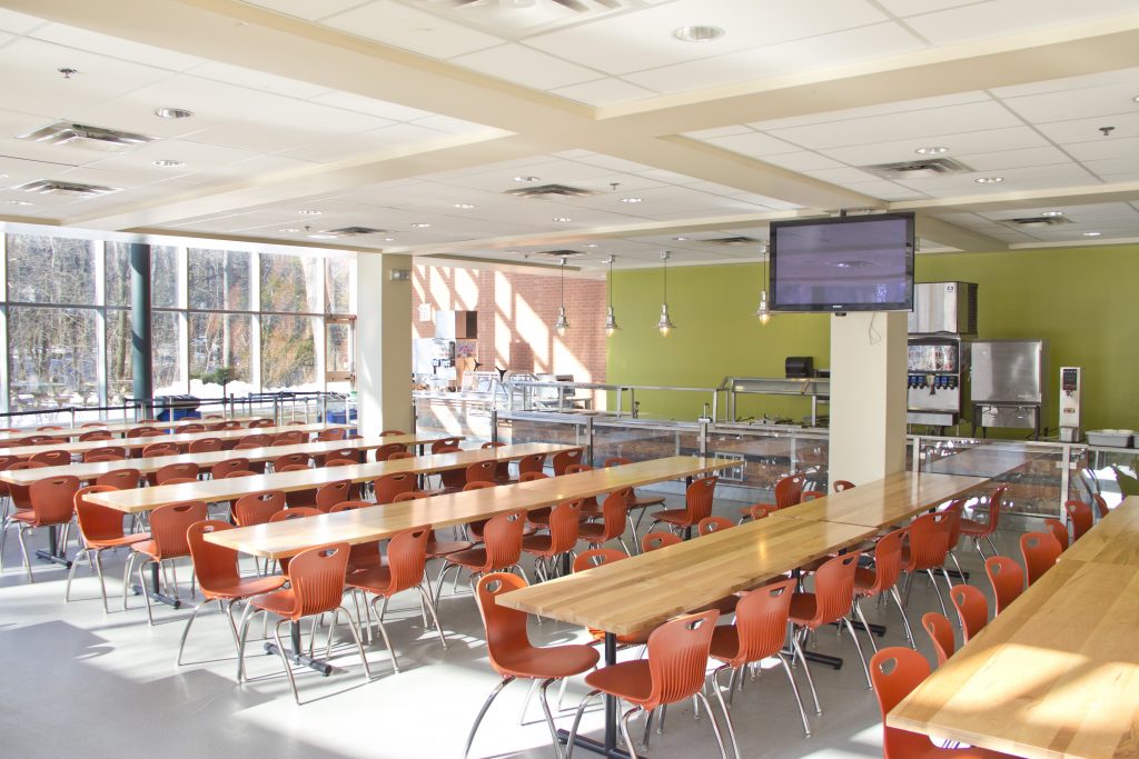 cafeteria tables and service station